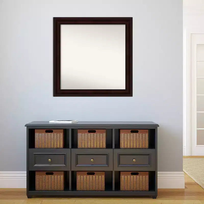 Miroir mural de salle de bain non biseauté 31" x 31" Coffee Bean Brown - Amanti Art : Carré moderne, à fixer au mur, cadre en polystyrène