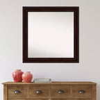Miroir mural de salle de bain non biseauté 31" x 31" Coffee Bean Brown - Amanti Art : Carré moderne, à fixer au mur, cadre en polystyrène