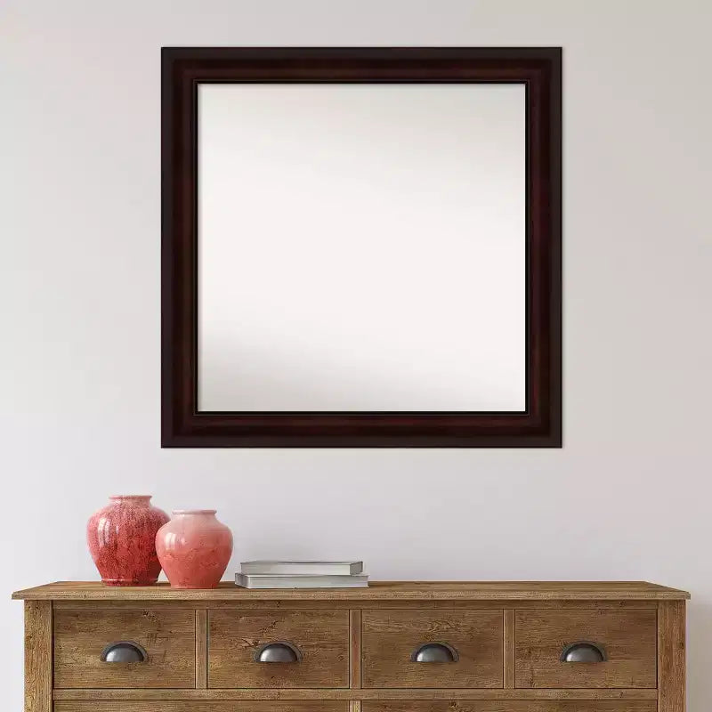 Miroir mural de salle de bain non biseauté 31" x 31" Coffee Bean Brown - Amanti Art : Carré moderne, à fixer au mur, cadre en polystyrène