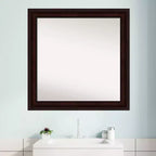 Miroir mural de salle de bain non biseauté 31" x 31" Coffee Bean Brown - Amanti Art : Carré moderne, à fixer au mur, cadre en polystyrène
