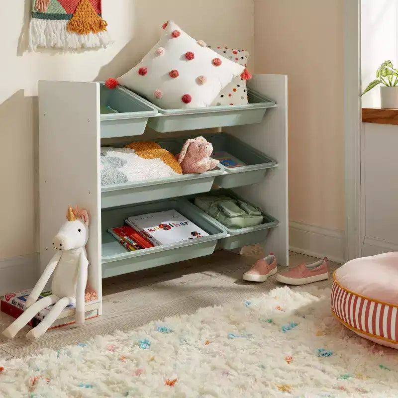 Organisateur de rangement pour jouets à 6 bacs et 3 étagères pour enfants – MDF Blanc