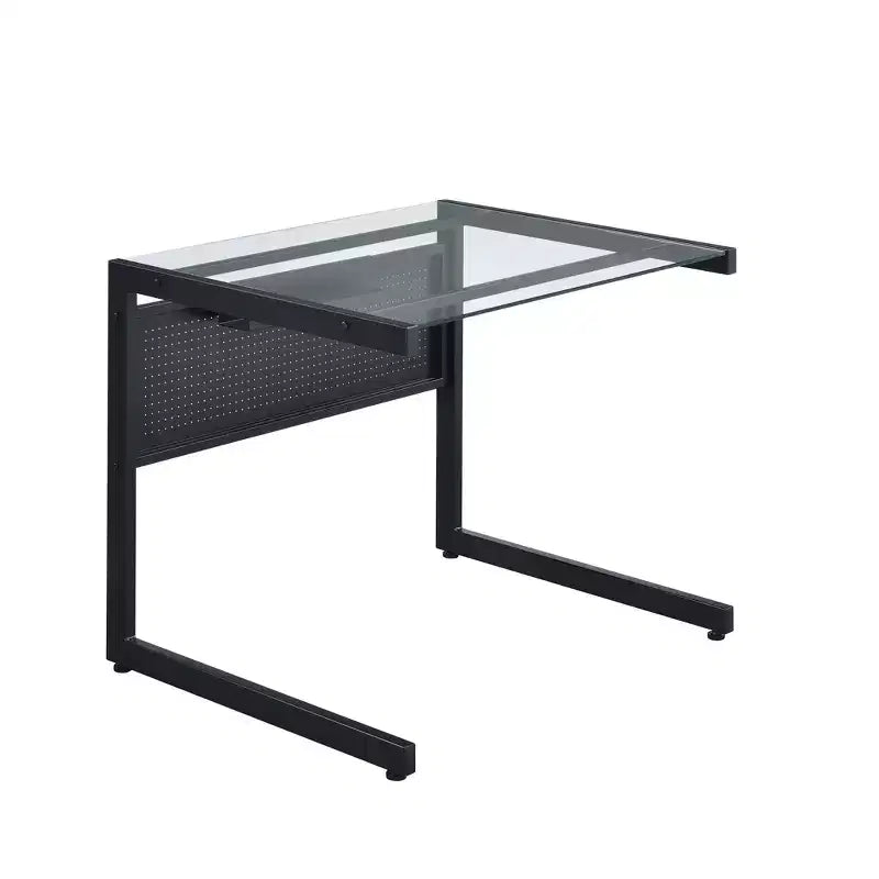 HomeRoots 33 Clear and Black Glass and Stainless Steel Writing Desk