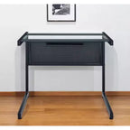 Bureau d'écriture 33" en verre transparent et noir avec cadre en acier inoxydable