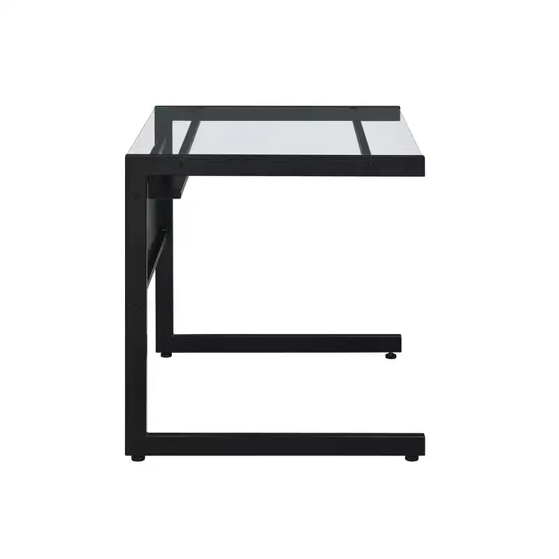 Bureau d'écriture 33" en verre transparent et noir avec cadre en acier inoxydable