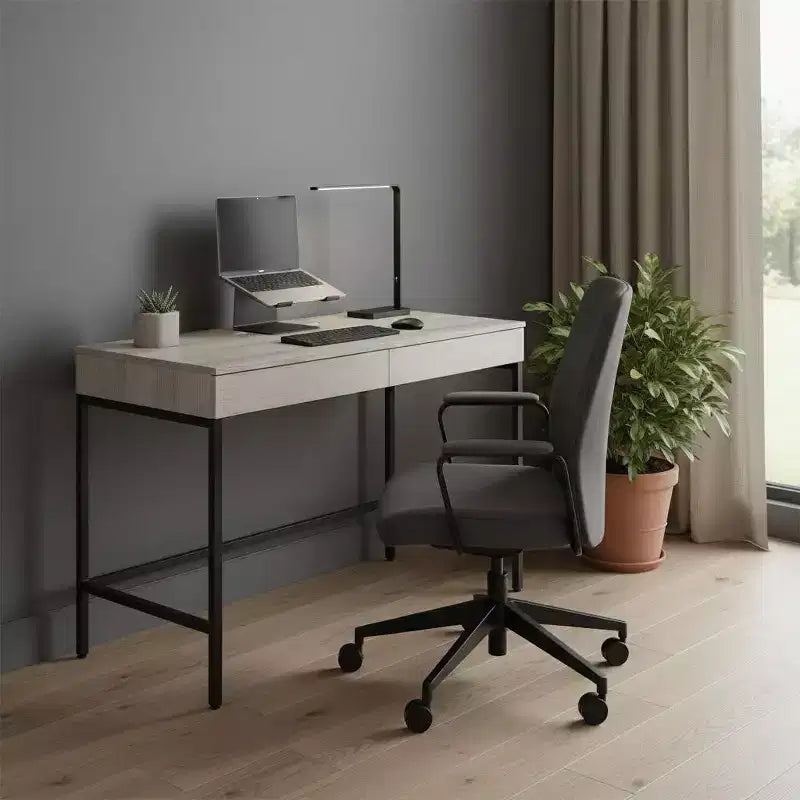 Bureau 42" en Bois et Fer Noir Naturel avec Deux Tiroirs