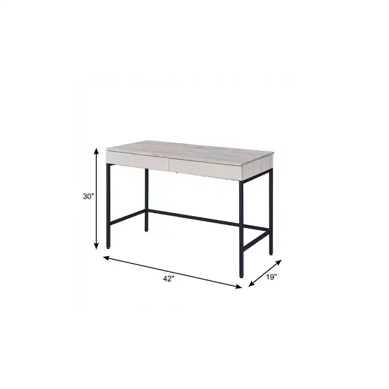 Bureau 42" en Bois et Fer Noir Naturel avec Deux Tiroirs