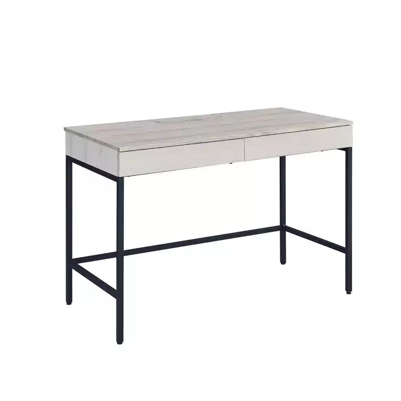 Bureau 42" en Bois et Fer Noir Naturel avec Deux Tiroirs