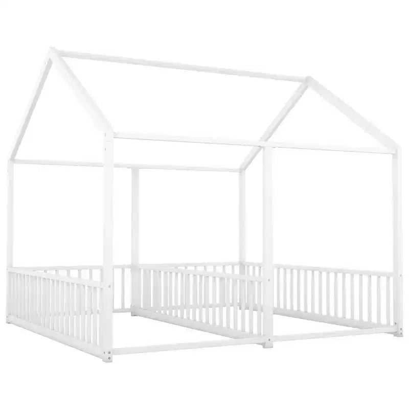 Lit cabane double en métal pour 2 enfants, lits superposés à plateforme avec barrières pour filles et garçons
