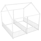 Lit cabane double en métal pour 2 enfants, lits superposés à plateforme avec barrières pour filles et garçons