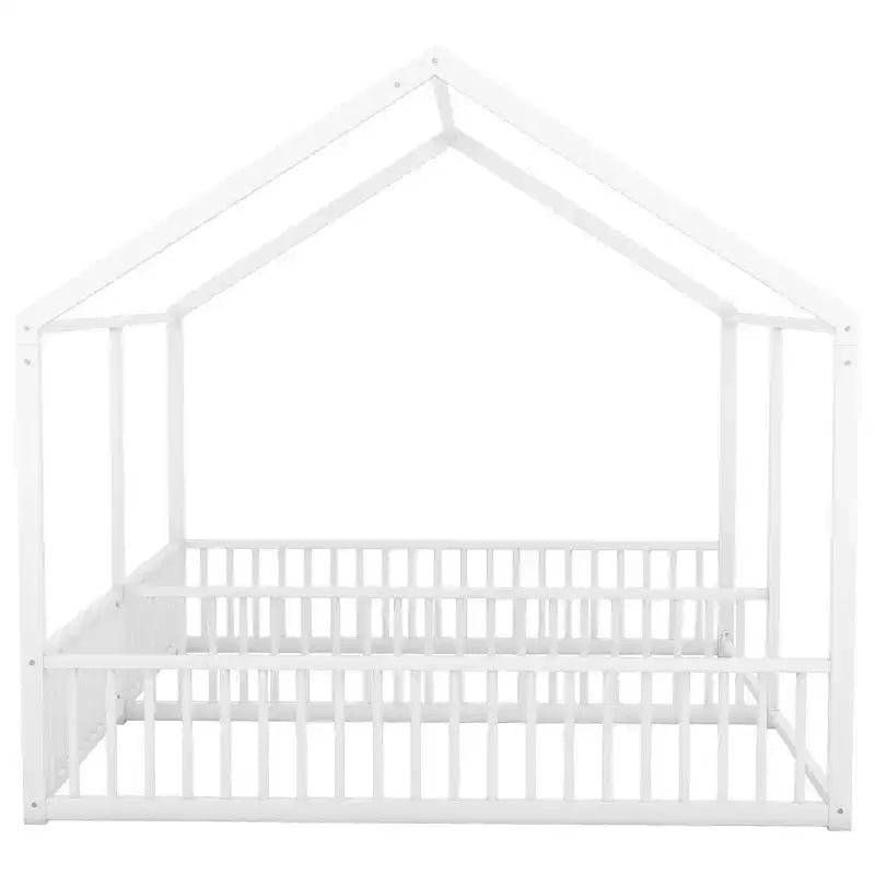 Lit cabane double en métal pour 2 enfants, lits superposés à plateforme avec barrières pour filles et garçons