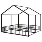 Lit cabane double en métal pour 2 enfants, lits superposés à plateforme avec barrières pour filles et garçons
