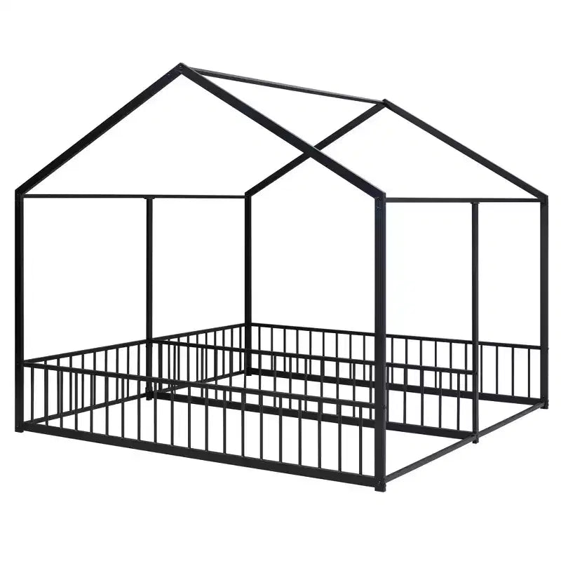 Lit cabane double en métal pour 2 enfants, lits superposés à plateforme avec barrières pour filles et garçons