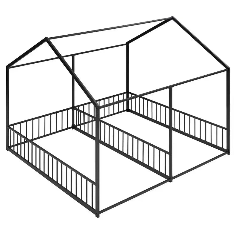 Lit cabane double en métal pour 2 enfants, lits superposés à plateforme avec barrières pour filles et garçons