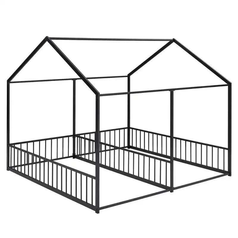 Lit cabane double en métal pour 2 enfants, lits superposés à plateforme avec barrières pour filles et garçons