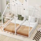 Lit cabane double en métal pour 2 enfants, lits superposés à plateforme avec barrières pour filles et garçons