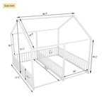 Lit cabane double en métal pour 2 enfants, lits superposés à plateforme avec barrières pour filles et garçons
