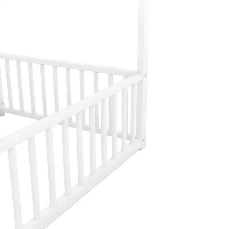Lit cabane double en métal pour 2 enfants, lits superposés à plateforme avec barrières pour filles et garçons