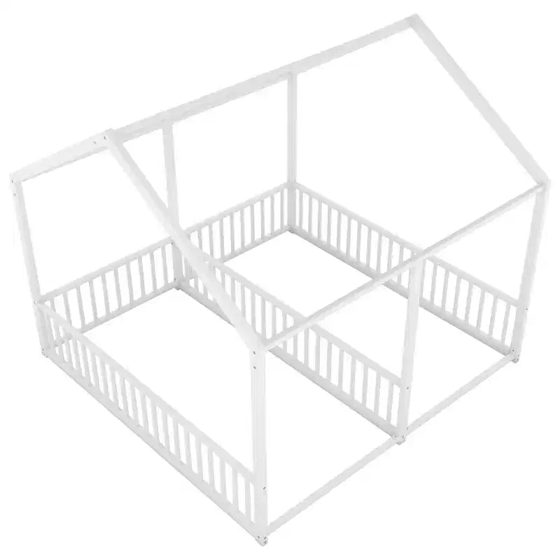 Lit cabane double en métal pour 2 enfants, lits superposés à plateforme avec barrières pour filles et garçons