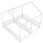 Lit cabane double en métal pour 2 enfants, lits superposés à plateforme avec barrières pour filles et garçons