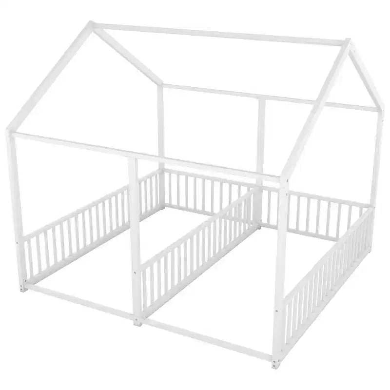 Lit cabane double en métal pour 2 enfants, lits superposés à plateforme avec barrières pour filles et garçons