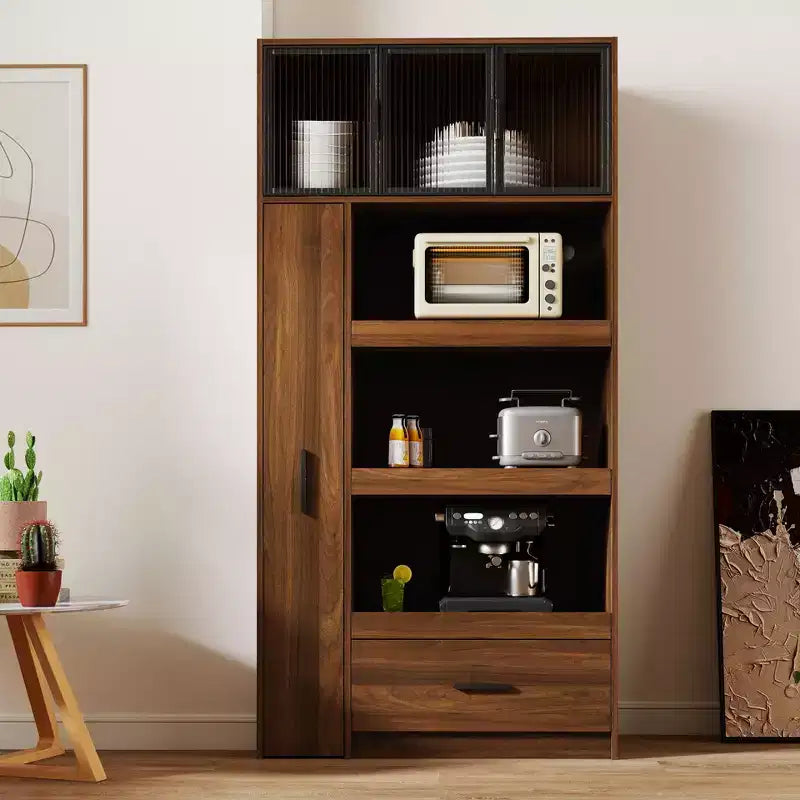 GDFStudio Miles 70.87 Tall Kitchen Pantry Cabinet with Drawer and Multi-Tier Pull-Out Storage Shelf