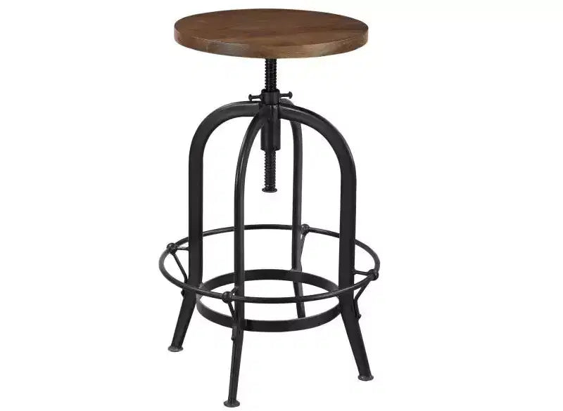 HomeRoots Brown and Black Solid Wood and Metal Backless Adjustable Height Swivel Bar Chair