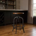 Chaise de bar pivotante à hauteur réglable – Bois d'acacia massif et métal, marron et noir