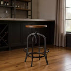 Chaise de bar pivotante à hauteur réglable – Bois d'acacia massif et métal, marron et noir