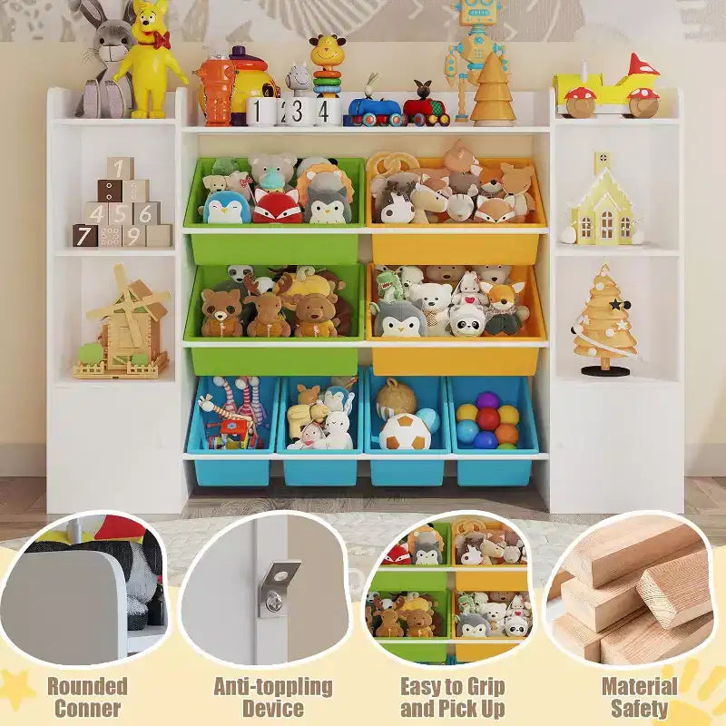 Étagère à Livres pour Enfants avec 8 Bacs de Rangement Amovibles, Étagère à Livres et Rangement de Jouets pour Enfants, 2 Armoires de Rangement, Convient pour Salle d'Étude, Chambre à Coucher, Chambre d'Enfants
