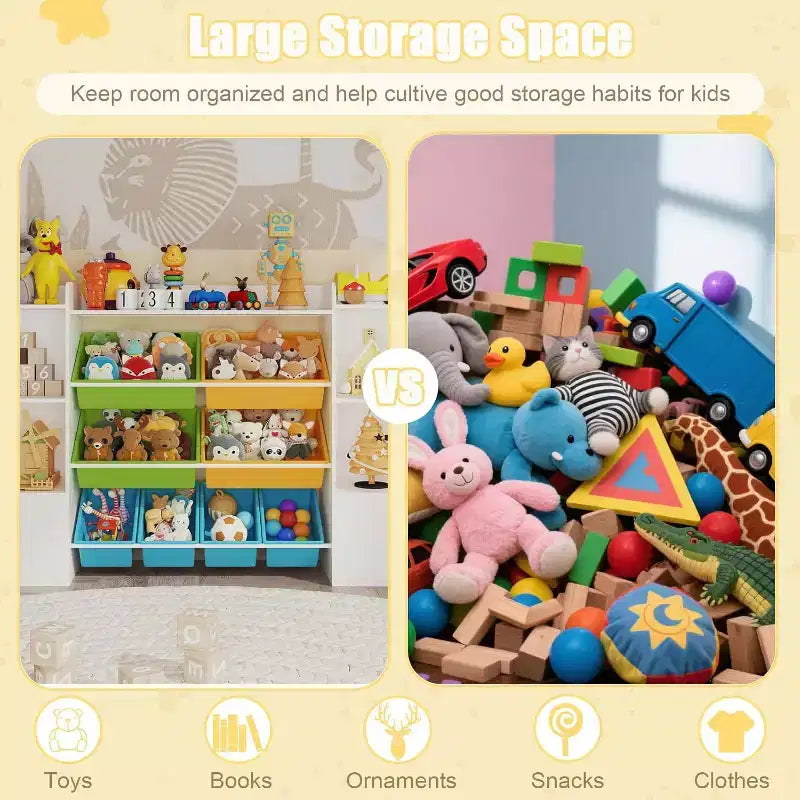 Étagère à Livres pour Enfants avec 8 Bacs de Rangement Amovibles, Étagère à Livres et Rangement de Jouets pour Enfants, 2 Armoires de Rangement, Convient pour Salle d'Étude, Chambre à Coucher, Chambre d'Enfants