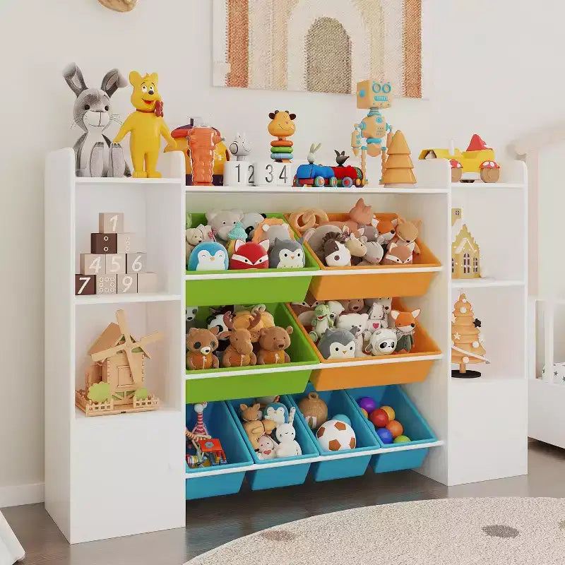 Étagère à Livres pour Enfants avec 8 Bacs de Rangement Amovibles, Étagère à Livres et Rangement de Jouets pour Enfants, 2 Armoires de Rangement, Convient pour Salle d'Étude, Chambre à Coucher, Chambre d'Enfants