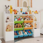 Étagère à Livres pour Enfants avec 8 Bacs de Rangement Amovibles, Étagère à Livres et Rangement de Jouets pour Enfants, 2 Armoires de Rangement, Convient pour Salle d'Étude, Chambre à Coucher, Chambre d'Enfants