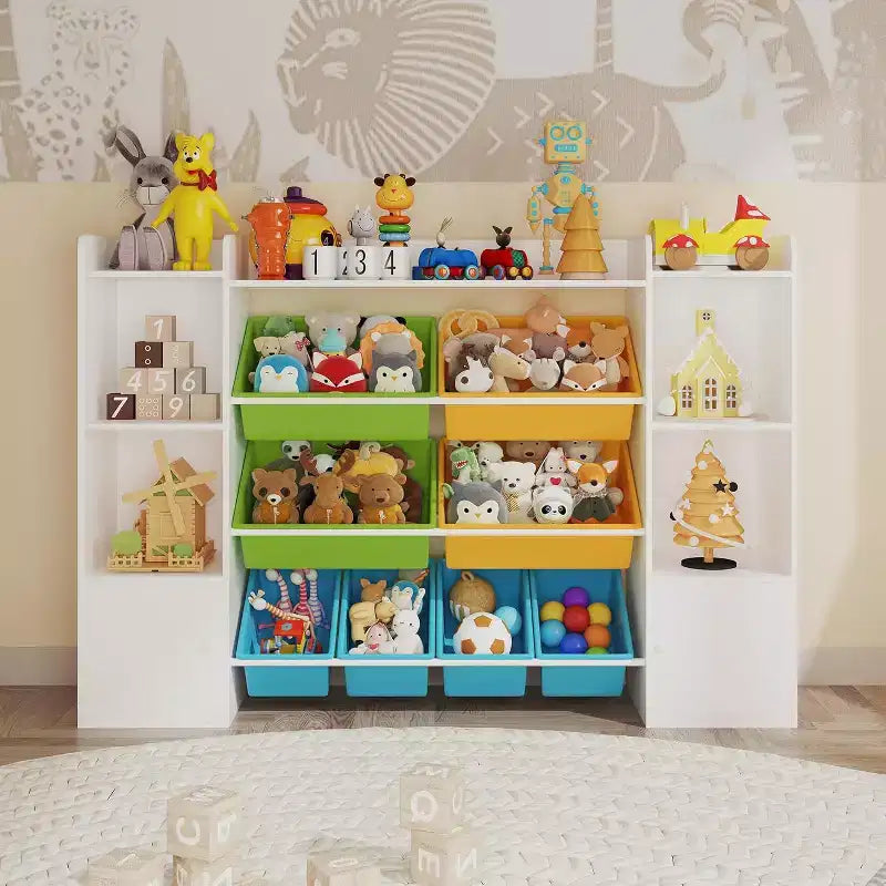Étagère à Livres pour Enfants avec 8 Bacs de Rangement Amovibles, Étagère à Livres et Rangement de Jouets pour Enfants, 2 Armoires de Rangement, Convient pour Salle d'Étude, Chambre à Coucher, Chambre d'Enfants