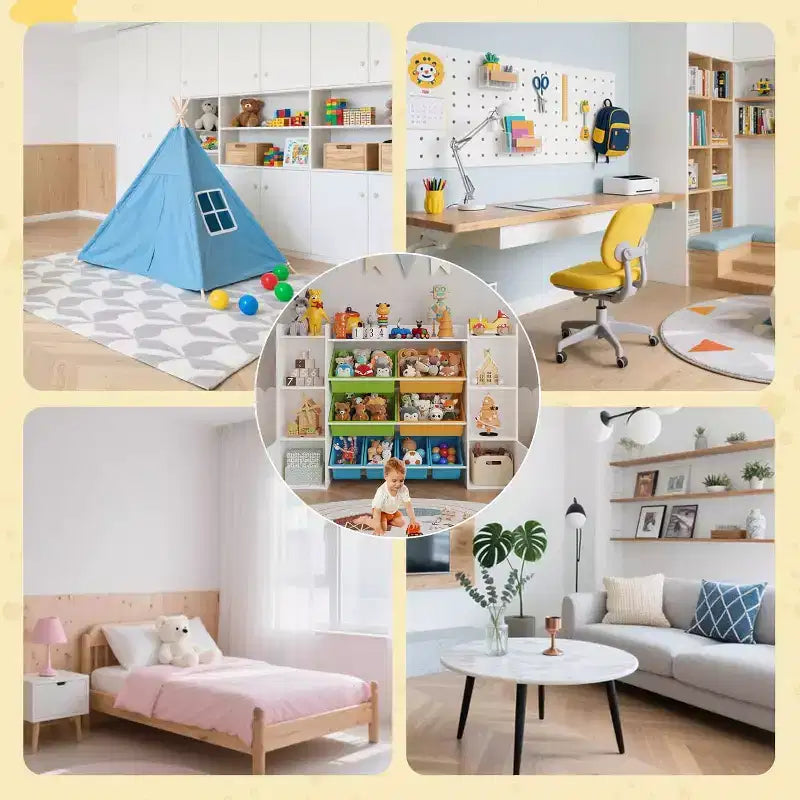 Étagère à Livres pour Enfants avec 8 Bacs de Rangement Amovibles, Étagère à Livres et Rangement de Jouets pour Enfants, 2 Armoires de Rangement, Convient pour Salle d'Étude, Chambre à Coucher, Chambre d'Enfants