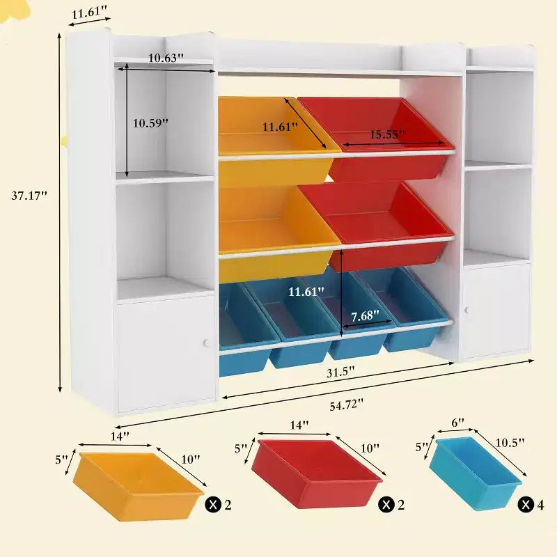 Étagère à Livres pour Enfants avec 8 Bacs de Rangement Amovibles, Étagère à Livres et Rangement de Jouets pour Enfants, 2 Armoires de Rangement, Convient pour Salle d'Étude, Chambre à Coucher, Chambre d'Enfants