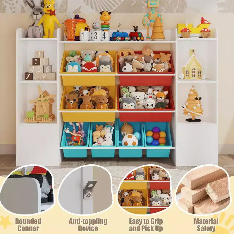 Étagère à Livres pour Enfants avec 8 Bacs de Rangement Amovibles, Étagère à Livres et Rangement de Jouets pour Enfants, 2 Armoires de Rangement, Convient pour Salle d'Étude, Chambre à Coucher, Chambre d'Enfants