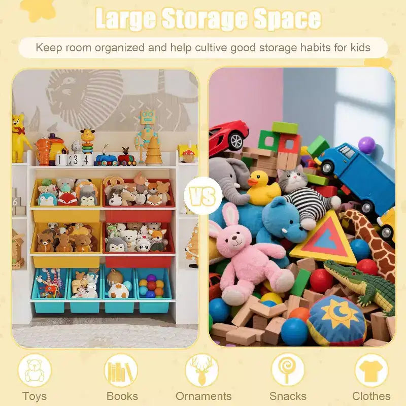 Étagère à Livres pour Enfants avec 8 Bacs de Rangement Amovibles, Étagère à Livres et Rangement de Jouets pour Enfants, 2 Armoires de Rangement, Convient pour Salle d'Étude, Chambre à Coucher, Chambre d'Enfants