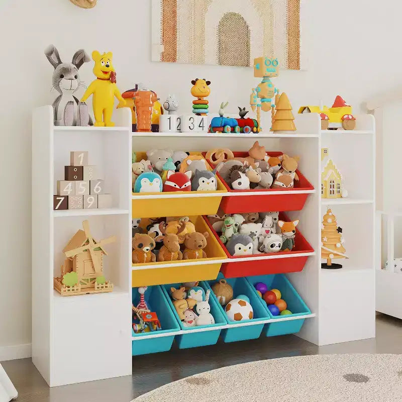 Étagère à Livres pour Enfants avec 8 Bacs de Rangement Amovibles, Étagère à Livres et Rangement de Jouets pour Enfants, 2 Armoires de Rangement, Convient pour Salle d'Étude, Chambre à Coucher, Chambre d'Enfants