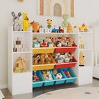 Étagère à Livres pour Enfants avec 8 Bacs de Rangement Amovibles, Étagère à Livres et Rangement de Jouets pour Enfants, 2 Armoires de Rangement, Convient pour Salle d'Étude, Chambre à Coucher, Chambre d'Enfants