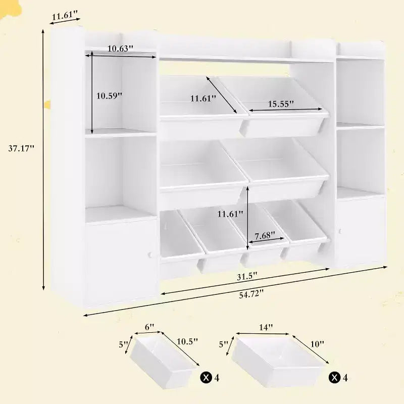Étagère à Livres pour Enfants avec 8 Bacs de Rangement Amovibles, Étagère à Livres et Rangement de Jouets pour Enfants, 2 Armoires de Rangement, Convient pour Salle d'Étude, Chambre à Coucher, Chambre d'Enfants