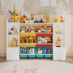 Étagère à Livres pour Enfants avec 8 Bacs de Rangement Amovibles, Étagère à Livres et Rangement de Jouets pour Enfants, 2 Armoires de Rangement, Convient pour Salle d'Étude, Chambre à Coucher, Chambre d'Enfants