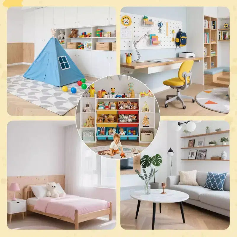 Étagère à Livres pour Enfants avec 8 Bacs de Rangement Amovibles, Étagère à Livres et Rangement de Jouets pour Enfants, 2 Armoires de Rangement, Convient pour Salle d'Étude, Chambre à Coucher, Chambre d'Enfants