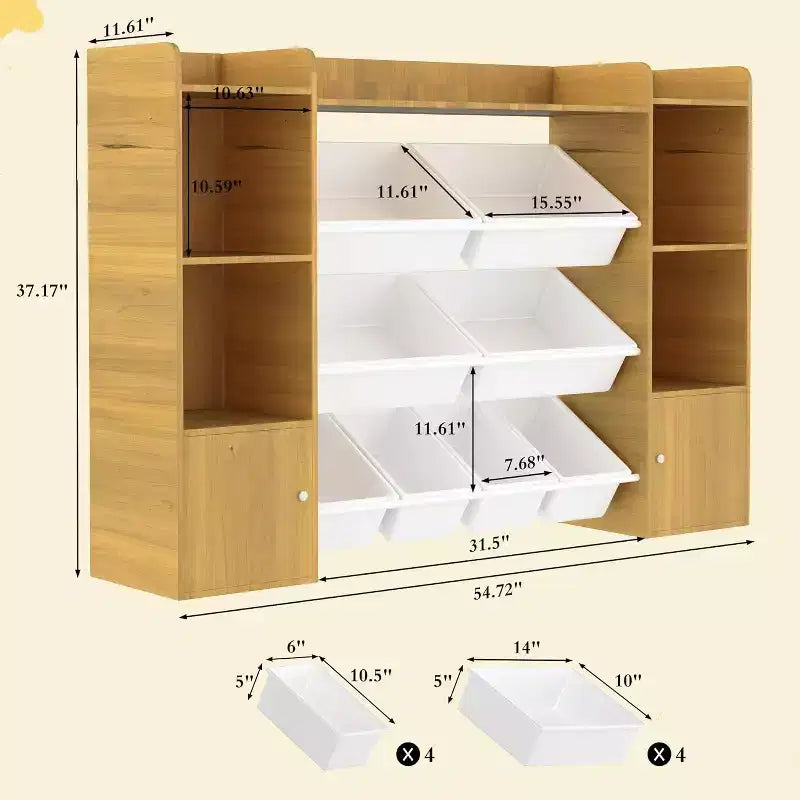 Étagère à Livres pour Enfants avec 8 Bacs de Rangement Amovibles, Étagère à Livres et Rangement de Jouets pour Enfants, 2 Armoires de Rangement, Convient pour Salle d'Étude, Chambre à Coucher, Chambre d'Enfants