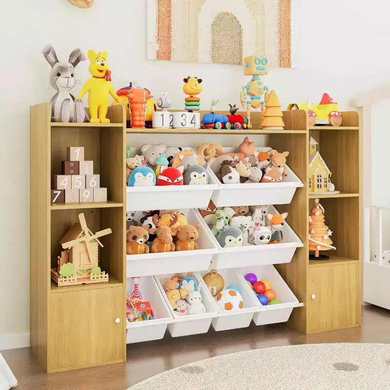 Étagère à Livres pour Enfants avec 8 Bacs de Rangement Amovibles, Étagère à Livres et Rangement de Jouets pour Enfants, 2 Armoires de Rangement, Convient pour Salle d'Étude, Chambre à Coucher, Chambre d'Enfants