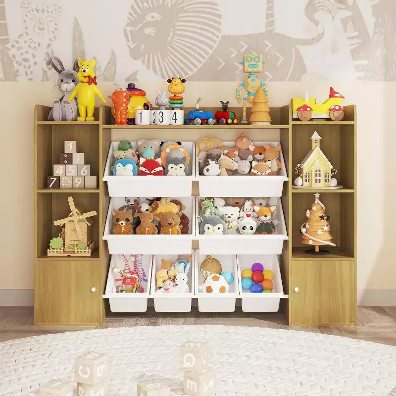 Étagère à Livres pour Enfants avec 8 Bacs de Rangement Amovibles, Étagère à Livres et Rangement de Jouets pour Enfants, 2 Armoires de Rangement, Convient pour Salle d'Étude, Chambre à Coucher, Chambre d'Enfants