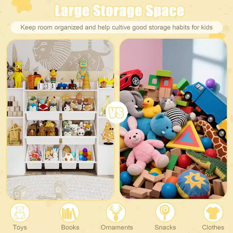 Étagère à Livres pour Enfants avec 8 Bacs de Rangement Amovibles, Étagère à Livres et Rangement de Jouets pour Enfants, 2 Armoires de Rangement, Convient pour Salle d'Étude, Chambre à Coucher, Chambre d'Enfants
