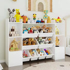 Étagère à Livres pour Enfants avec 8 Bacs de Rangement Amovibles, Étagère à Livres et Rangement de Jouets pour Enfants, 2 Armoires de Rangement, Convient pour Salle d'Étude, Chambre à Coucher, Chambre d'Enfants
