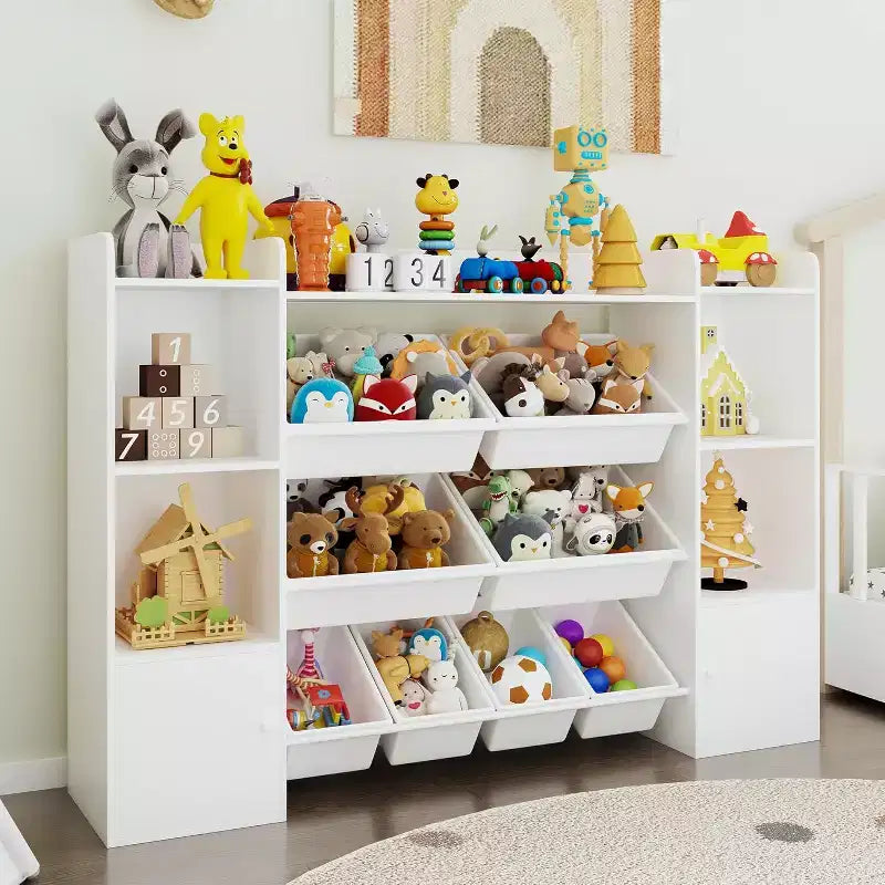 Étagère à Livres pour Enfants avec 8 Bacs de Rangement Amovibles, Étagère à Livres et Rangement de Jouets pour Enfants, 2 Armoires de Rangement, Convient pour Salle d'Étude, Chambre à Coucher, Chambre d'Enfants