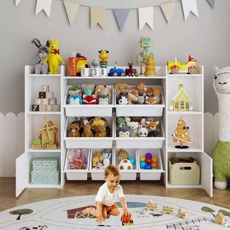 Étagère à Livres pour Enfants avec 8 Bacs de Rangement Amovibles, Étagère à Livres et Rangement de Jouets pour Enfants, 2 Armoires de Rangement, Convient pour Salle d'Étude, Chambre à Coucher, Chambre d'Enfants