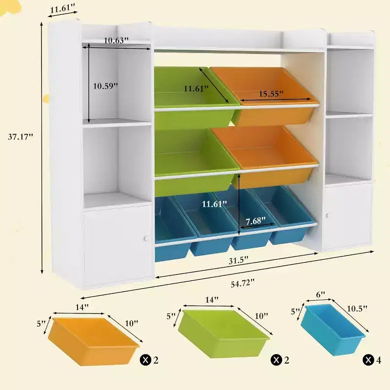 Étagère à Livres pour Enfants avec 8 Bacs de Rangement Amovibles, Étagère à Livres et Rangement de Jouets pour Enfants, 2 Armoires de Rangement, Convient pour Salle d'Étude, Chambre à Coucher, Chambre d'Enfants